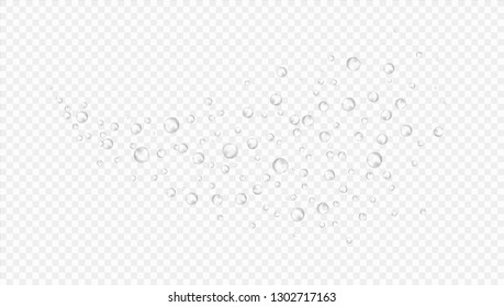 Spray Of Bubbles Of Water Or Air On Transparent Background. 3d Vector Realistic. Underwater Air, Rain, Effervescent Drink, Champagne, Oxygen, Gas Bubbles, Foam Or Water.