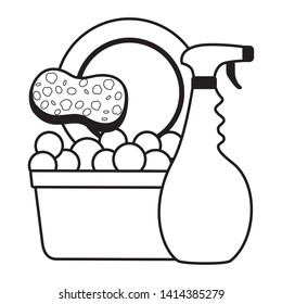 spray bucket dish sponge spring cleaning tools vector illustration