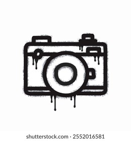 Spray camera icon isolated on white background. camera graffiti icon with overspray in black on white. Vector illustration.