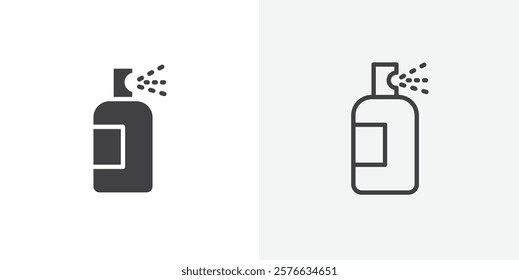 Spray can icon set in black flat solid and outlined style.