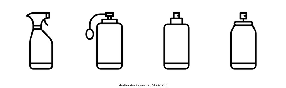 Spray can icons set. Spray bottle icon in line. Cleaning aerosol bottle. Spray can icons set in line. Cleaner bottle set. Stock vector illustration