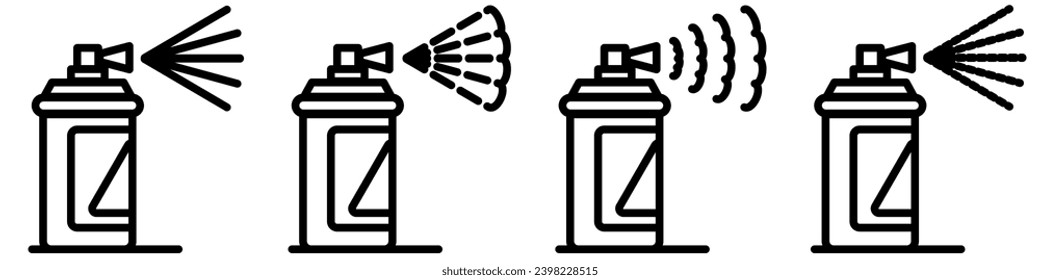 Spray can icons set. Spray bottle icon in glyph. Cleaning aerosol bottle. Spray can icons set in glyph. Black cleaner bottle set. Stock vector illustration