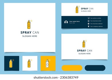 El spray puede diseñar el logotipo con un lema editable. Libro de promoción de marca y plantilla de tarjeta de visita.