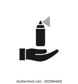 Spray can on hand icon flat style isolated on white background. Vector illustration