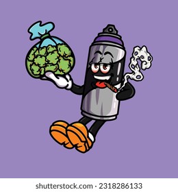 spray can paint smoking blunt and high face stoned from weed cannabis hold bud nug