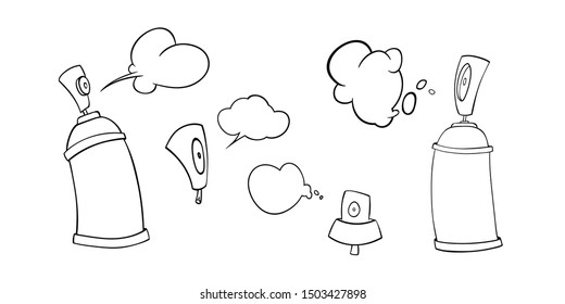 Spray cans and caps in doodle style. Graffiti style. Vector illustration