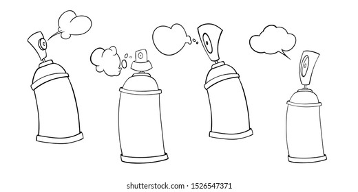 Spray cans and caps in doodle style. Graffiti style. Vector illustration