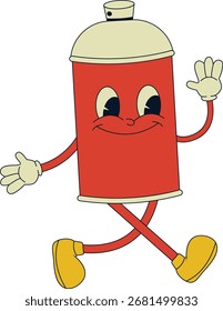Spray Cans Retro Character. Vector Cartoon Illustration
