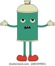 Latas de spray de carácter retro. Ilustración de dibujos animados de Vector