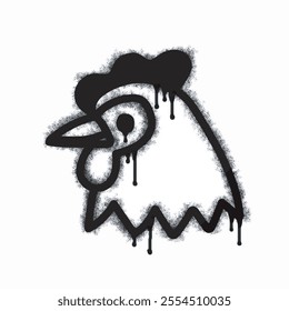 Spray chicken icon isolated on white background. Oversprayed chicken graffiti icon in black on white. Vector illustration.