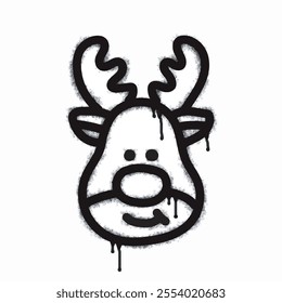 Spray christmas reindeer icon isolated on white background. Oversprayed christmas reindeer graffiti icon in black on white. Vector illustration.
