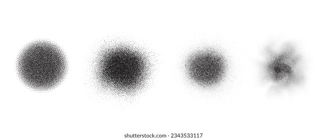 Spray circles gradient noise. Dotted rounds with grunge textured effect. Circular stipple brushed shapes. Grainy blurred vector drips svg