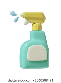 Spray cleaner bottle 3d icon. Glass detergent or water sprayer cute vector illustration isolated on white background.