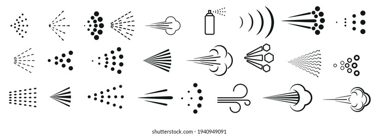 spray, cloud, set, fluid, black, icons, simple, vector, sprinkle, scattered, paint, isolated, hairspray, deodorant, symbol, sprayer, shower, water, line, chemical, clean, aerosol, nozzle, gas, air, lo