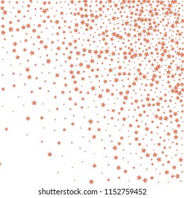 Spray of Colored Stars. Isolated Gradient Celestial Elements. Random Stars. Copper Metal Shine background. Holiday Celebration Luminous Vector Background for Celebration Decorations,  Flyers, Posters.