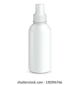 Spray Cosmetic Parfume, Deodorant, Freshener Or Medical Antiseptic Drugs Plastic Bottle White. Ready For Your Design. Product Packing Vector EPS10