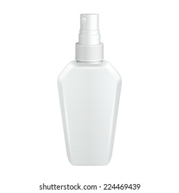 Spray Cosmetic Parfume, Deodorant, Freshener Or Medical Antiseptic Drugs Square Plastic Bottle White. 