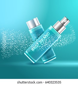 Spray cosmetic product. Vector realistic tubes on light background