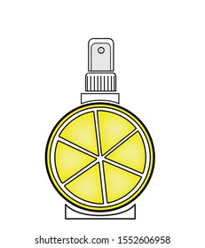 spray for cosmetics. a bottle in the form of a lemon. lemon smell. lemon water. vector illustration.