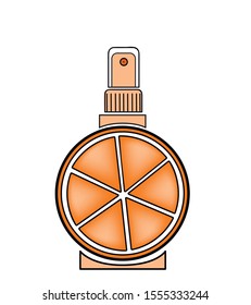 spray for cosmetics. a bottle in the shape of an orange. the smell of orange. orange water. vector illustration