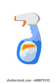 Spray detergent bottle isolated icon in flat style. House cleaning tool, housework supplies vector illustration