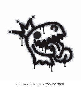 Spray dinosaur icon isolated on white background. Oversprayed dinosaur graffiti icon in black on white. Vector illustration.