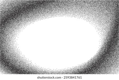 Spray Dot Grain Stippled Dotted Noise Background. Dirty Dust Sand Splattered Vector. Grunge Sprinkle Dotwork Texture Gradient Stain Shapes. Splash of Black Dots y2k Design Spot Frame