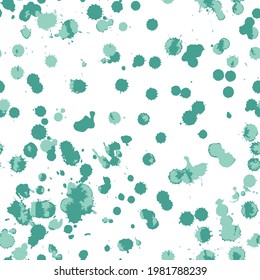 Spray doted vector seamless pattern. splash doted texture. turquoise spots on white background.