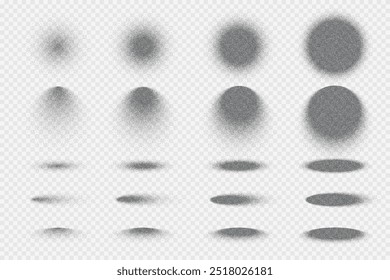 Spray dotted background with noise grain. Round and oval abstract frames with shadow spray sand effect. Vector set isolated on transparent background.