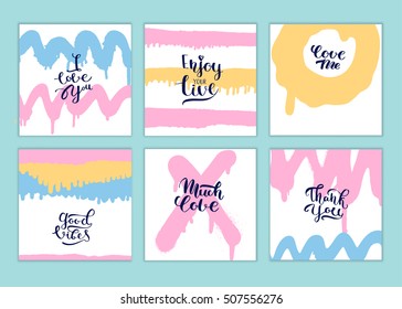 Spray drip banner set, grunge strokes
Grunge invitation set, hand drawn artistic  illustration
lettering good vibes, i love you, enjoy life, much love, love me, thank you