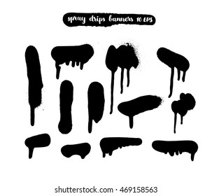 Spray drip banner set, Ink brush, grunge strokes and shapes backgrounds.
 template for backgrounds or card design isolated