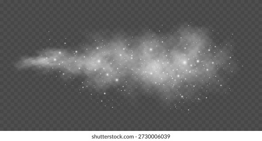 Efecto de pulverización con efecto de polvo brillante sobre un fondo transparente. Elemento de atmósfera para superponer sobre Imágenes, bellezas o efectos visuales de Clima. Ilustración vectorial.
