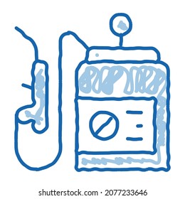 Bildzeichen-Vektorgrafik von Spray Equipment. Handgezeichnetes blaues doodle line art Spray Equipment isometrisches Zeichen. einzelne Symbolillustration