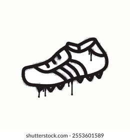 Spray football boots icon isolated on white background. Oversprayed football boot graffiti icon in black on white. Vector illustration.