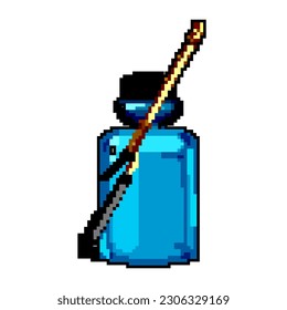 Spritzen Garten Spritzer Spiel Pixel Kunst Retro-Vektorgrafik. Bitspray mit Gartensprühgerät. alte Vintage-Illustration