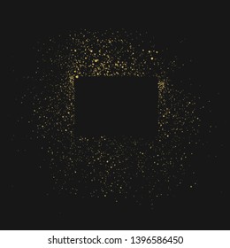 Spray golden ink frame. Grunge background. Vector isolated illustration. Gold airbrush banner with black paint drip.