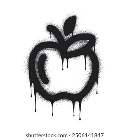 Spray graffiti apple fruit sign painted black on white. Fruit symbol. isolated on white background. vector illustration