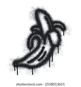 Spray graffiti banana sign painted black on white. fruit symbol. isolated on white background. vector illustration