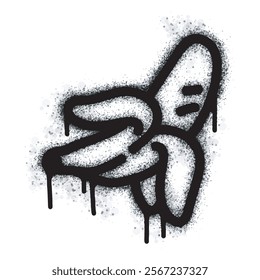Spray graffiti banana sign painted black on white. fruit symbol. isolated on white background. vector illustration