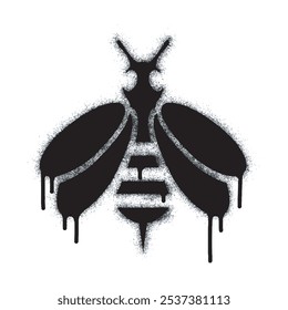 Abeja de graffiti pintado de blanco sobre negro. símbolo de avispa. aislado sobre fondo blanco. Ilustración vectorial