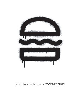 Spray Graffiti burger icon isolated on white background. graffiti burger icon with overspray in black on white. Vector illustration.