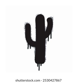 Spray Graffiti cactus icon isolated on white background. graffiti cactus icon with overspray in black on white. Vector illustration.