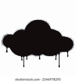 Icono de nube de graffiti aislado sobre fondo blanco. icono de nube de graffiti con overspray en negro sobre blanco. Ilustración vectorial.