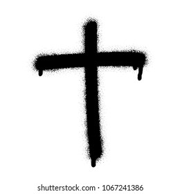 Spray graffiti cross sign. White background.