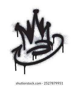 Spray graffiti coroa sinal com setas pintadas de preto sobre branco. o símbolo da coroa do rei. isolado no fundo branco. ilustração vetorial