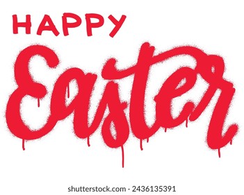 Spray graffiti cursive hand-written  tag ''Happy Easter''.
