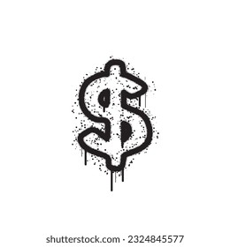 Spray Graffiti dollar icon isolated on white background. dollar sign graffiti with spray in black on white. Vector illustration.