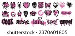 Spray graffiti element set, can brush drip splatter smiling kit, vector urban street black grunge. Hand writing stain splash, heart silhouette airy ink stroke and circles. Spray graffiti dark clipart