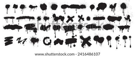 Spray graffiti element set, can splatter vector brush drip freehand kit, urban street black grunge. Cool hand writing stain splash, dirty messy airy ink stroke and circles. Spray graffiti dark splash