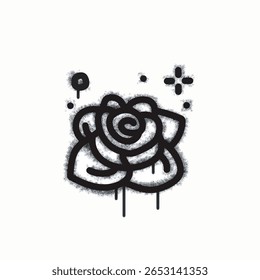 Spray graffiti flower icon isolated on a white background. Spray graffiti flower icon in black on white. Vector illustration.